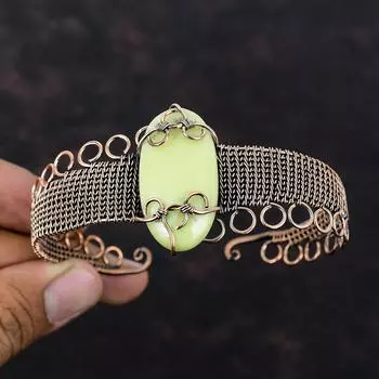 Serpentine Cuff Bracelet Copper Wire Wrapped Bangle Adjustable Cuff Bracelet Natural Gemstone Bangle Handmade Copper Jewelry Gift For Women