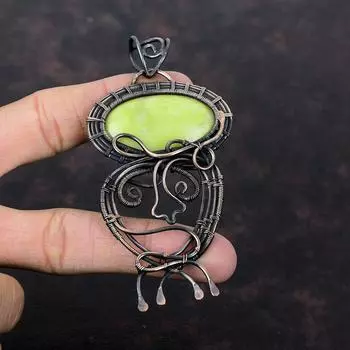 Serpentine Pendant Copper Wire Wrapped Pendant Handmade Pendant Wire Wrapping Jewelry Gemstone Pendant Awesome Copper Jewelry Gift For Him