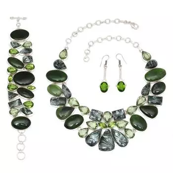 Serphinite Peridot Quartz Jewelry Necklace &Set 18-20