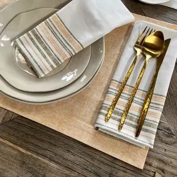 Sertex Home Белые тканевые салфетки из 4 предметов в зелено-желтую полоску с рисунком