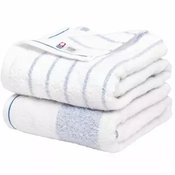 Bloom Imabari Towel Сертифицированный Натуральный Бордюр Набор Банных Полотенец из 2 штук Сделано в Японии, (Синяя рамка)