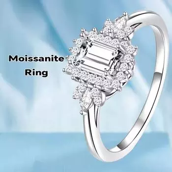 Сертифицированное GRA кольцо с муассанитом, стерлинговое серебро 925 пробы, изумрудная огранка, драгоценный камень, цветок, обручальное кольцо 6