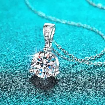 Сертифицированное ожерелье из муассанита D цвета для женщин и девочек, подарок на день рождения, кулон с 3 зубцами, ювелирные изделия из стерлингового серебра 925 пробы 1CT 2CT 1CT