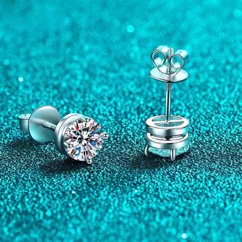 Сертифицированные серьги-гвоздики с муассанитом 0,3-2 карата для женщин, сверкающие рождественские подарки, ювелирные изделия из 100% стерлингового серебра S925 0.3ct and 0.3ct