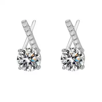 Сертифицированные серьги-гвоздики с муассанитом цвета D для женщин, 100% стерлинговое серебро 925 пробы, буква V в форме, блестящие бриллианты, ювелирные украшения 0.5Ct
