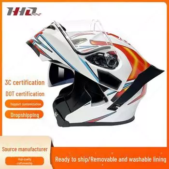 Сертифицированный 3C откидной мотоциклетный шлем, мужской и женский, всесезонный, с полным лицом, двойным визором и увеличенной задней частью Large