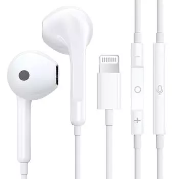 сертифицированный iPhone проводной Lightning iPhone Lightning Lightning с дистанционным управлением, совместимый с наушниками Lightning Wired White [продукт MFi],