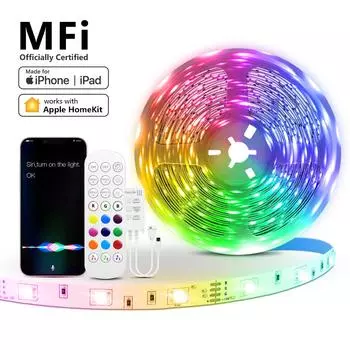 Сертифицированный MFI Homekit WIFI RGB Светодиодные ленты 5050 Гибкая лента Диодная лента Голосовое управление Siri Работа с домашним комплектом Apple с адаптером ЕС или США