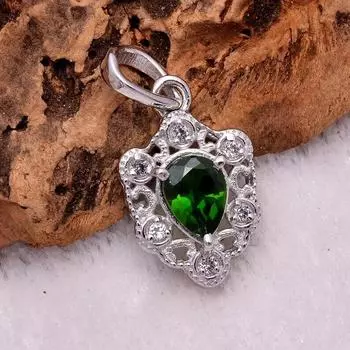 Сертифицированный натуральный хромдиопсидовый драгоценный камень из стерлингового серебра 925 пробы с подвеской в виде щита для женщин L зелёный