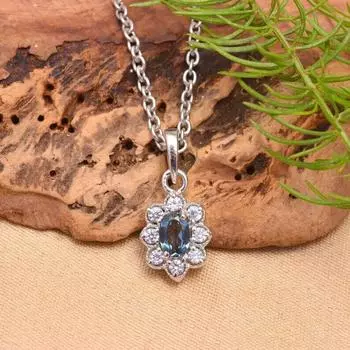 Сертифицированный натуральный лондонский голубой топаз, драгоценный камень, подвеска с цветком из стерлингового серебра 925 пробы для женщин S синий