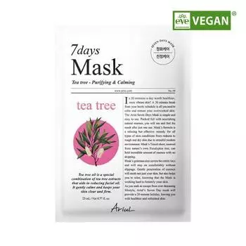 [Сертифицировано как веганский продукт] Arial Seven Days Mask Tea Tree M 1 шт., корейская маска в упаковке