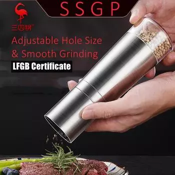 Сертификат LFGB 304 Нержавеющая сталь Мельница для перца Прозрачное дно Керамический ротор Регулируемая толщина Измельчитель для соли и специй