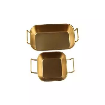 Serving Trays With Handle Korean Stainless Steel Plate Durable Square Snack Plate Silver and Gold Flat Dish Food Storage