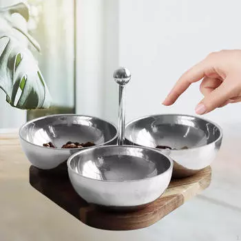 Сервировочная миска с 3 отделениями, легко моется, нержавеющая, треугольная, для подачи конфет и закусок