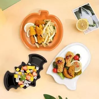 Сервировочная тарелка для вечеринки на Хэллоуин, симпатичная тыква, летучая мышь, привидение, подносы для еды, пластиковые многоразовые сервировочные тарелки для десертов, закусок, конфет