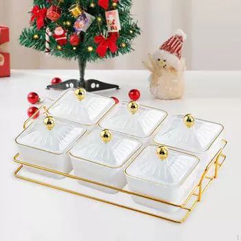 Сервировочное блюдо из 6 решеток с закрытой банкой для конфет для закусок и угощений белый