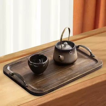 Сервировочный поднос для кофе, столовой, ужина, кухни с ручками, столовая из бамбука