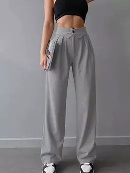 Серые брюки на пуговицах с высокой талией, женские повседневные плиссированные мешковатые брюки со складками, весна 2023, лето, повседневные офисные женские полные брюки на молнии S серый