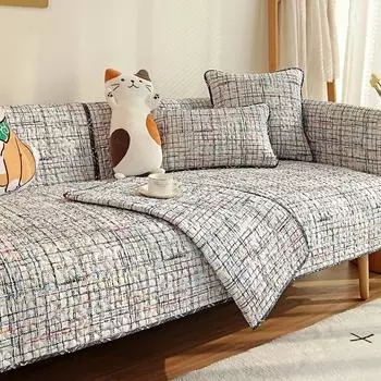 Серые чехлы для диванов для гостиной, клетчатый полосатый диван, полотенце, чехол для дивана, хлопковый нескользящий чехол для дивана, современный минималистичный угловой чехол 45cm pillowcase 1pc