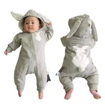 Серые детские комбинезоны с помпоном с кроличьими ушками