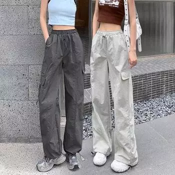 Серые функциональные свободные комбинезоны в американском стиле, женские новые летние ретро брюки с высокой талией, маленькие повседневные брюки с парашютом S фиолетовый