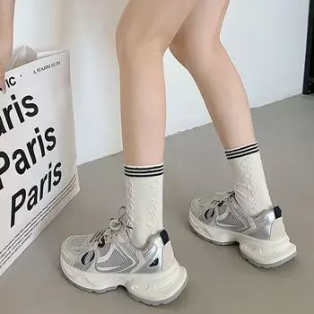 Серые корейские универсальные и легкие спортивные туфли на толстой подошве для женщин, лето 2025, новые туфли, показывающие ноги, маленькие, в гонконгском стиле, для папы 35 серый