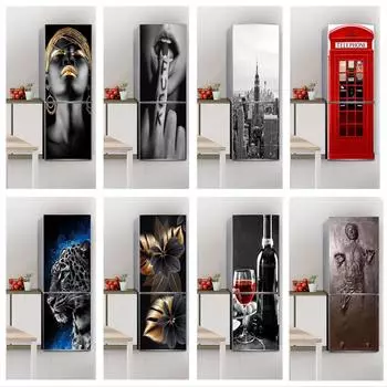 Серые крутые обои для холодильника, овечий череп, вино, самоклеящаяся виниловая наклейка, украшение для кухни, холодильника, наклейка на стену, шкаф 40x120cm(1 pcs)