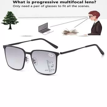 Серые линзы, прогрессивные мультифокальные солнцезащитные очки для чтения, ретро-весенние петли, удобные очки для чтения от +0,75 до +4, защита от ультрафиолета +0.75 чёрный