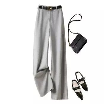 Серые модные шерстяные брюки, женские брюки с высокой талией для осени и зимы M чёрный