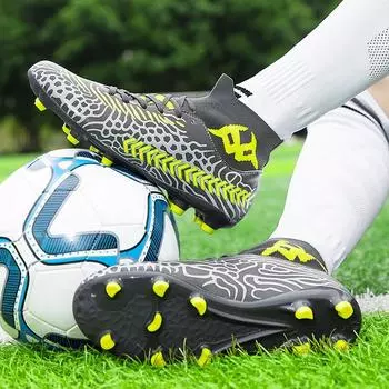 Серые мужские футбольные бутсы с принтом, удобные дышащие мужские футбольные бутсы, унисекс, высокие футбольные кроссовки Chaussure De Football 44