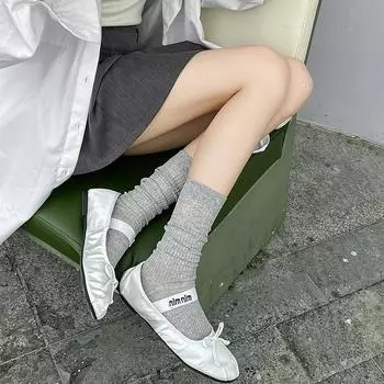 Серые носки без костей в балетном стиле, женские носки со средней посадкой, ультратонкие весенне-летние чулки из чесаного хлопка в полоску с небольшими кожаными туфлями Uniform size