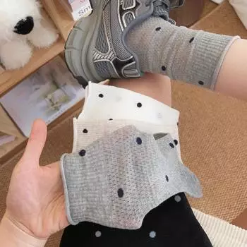 Серые носки для детей, хлопковые, средней длины, носки-трубы, в горошек, дышащие, завивающиеся, летние балетные чулки One Size серый