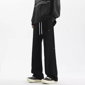 Серые повседневные брюки прямого кроя для мужчин, весенняя новинка, свободные большого размера, стройнящие, спортивные, простые брюки с широкими штанинами M чёрный