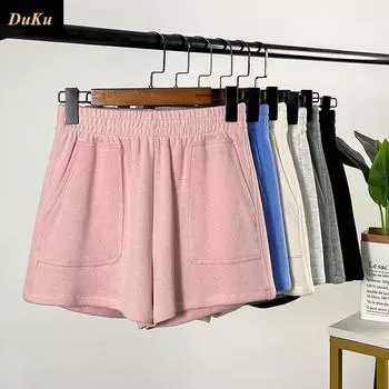 Серые повседневные спортивные шорты женские летние тонкие свободные домашние облегающие универсальные брюки с тремя точками шорты S чёрный