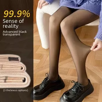 Серые прозрачные леггинсы из искусственной кожи с бархатной подкладкой — теплые, плотные, прозрачные для кожи колготки для осени и зимы. 80g, one size fits all чёрный
