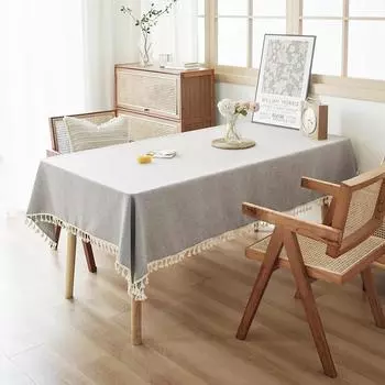 Серые скатерти с хлопковыми кистями, скатерть для прямоугольного стола в фермерском стиле, прямоугольная скатерть для кухни, столовой, часть 90*90cm светло-серый