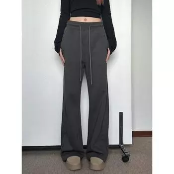 Серые спортивные штаны с высокой талией и тонкими спортивными штанами, прямые брюки, новые универсальные широкие брюки для танцев и ходьбы в 2024 году S чёрный