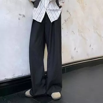 Серые тисненые широкие брюки для женщин с завязками на резинке, свободные прямые брюки для повседневного ношения S серый