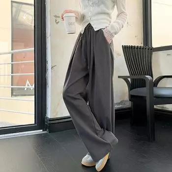 Серые тисненые широкие брюки для женщин с завязками на резинке, свободные прямые брюки для повседневного ношения S серый