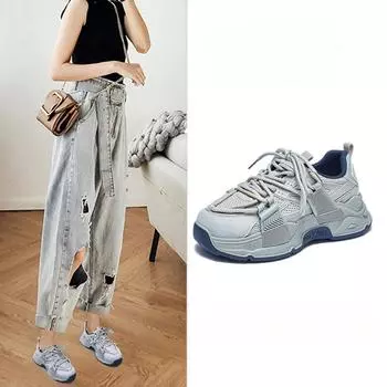 Серые туфли Dad Shoes, женская летняя новая дышащая повседневная обувь на платформе, универсальные кроссовки, женская обувь 35 серый