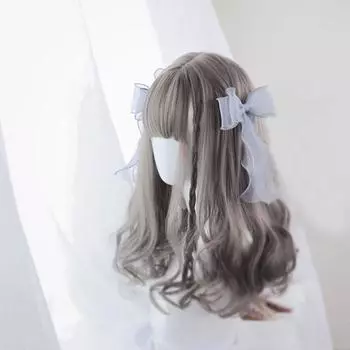 Серые вьющиеся волосы Лолиты, термостойкая челка, милый синтетический парик для косплея для вечеринок