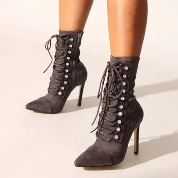 Серые замшевые женские ботинки и ботильоны