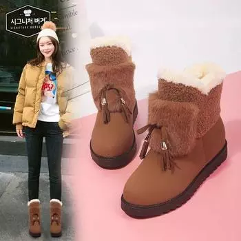 Серые женские зимние ботинки для снега, новые бархатные теплые женские ботинки с нескользящей высокой трубкой, интегрированные женские ботинки из искусственной кожи 5 чёрный