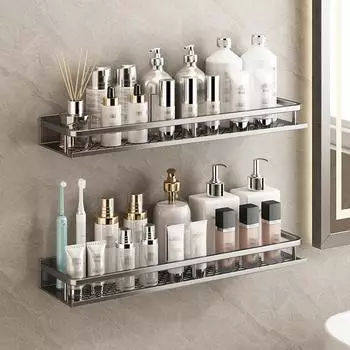 Серый алюминиевый настенный стеллаж для туалета, полка для ванной комнаты, кухонная многофункциональная полка для хранения, набор сменных корзин для аксессуаров