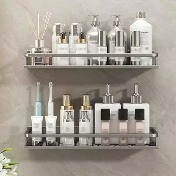 Серый алюминиевый настенный стеллаж для туалета, полка для ванной комнаты, кухонная многофункциональная полка для хранения, набор сменных корзин для аксессуаров