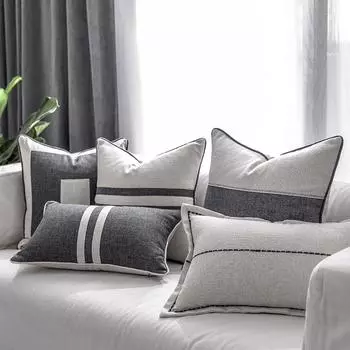 Серый чехол из хлопка и льна с геометрическим рисунком, простой чехол для подушки Morden, чехол для поясничной подушки, спинка 45x45cm