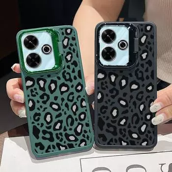 Серый чехол с леопардовым принтом и подставкой для камеры для Xiaomi Poco X6 X5 Pro Redmi Note 13 11 10 Pro 12, ударопрочный, мягкий, тонкий чехол из ТПУ карамельного цвета Redmi Note 13 Pro 5G чёрный