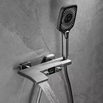 Серый цифровой дисплей для ванны и душа, настенный черный смеситель для ванны, холодная и горячая вода, белые смесители для ванны и душа чёрный