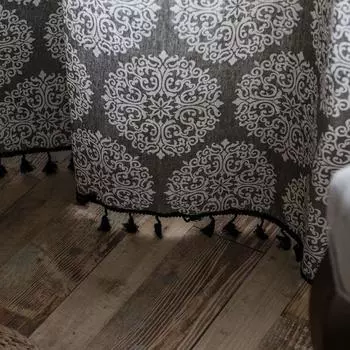 Серый цветочный принт Высококачественный простой современный высококачественный затемняющий чехол для эркера с кисточками и полузатенением, крючки для карманов для удочек 150x160cm&Hooks