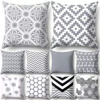 Серый фон Геометрический квадратный плед Наволочка Чехол Постельное белье C a 1